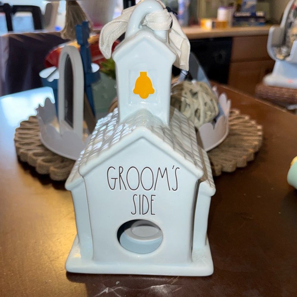 Rae Dunn Groom's Side Ceramic Birdhouse Decor - Light Blue- NWT